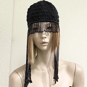 Vintage Vollperlen Fransen Couture Deko Flapper toll Gatsby schwarz Kopf Stück - Bild 1 von 14