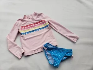 Carters Girls Swimsuit Rash Guard Size 4 5 Heart Polka Dot 2 Piece - Picture 1 of 10
