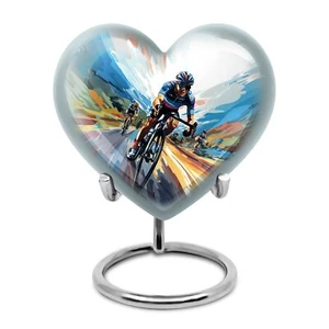 Cycling Keepsake Urn Heart Mini Memorial Cremation Ashes Small Funeral 3 Inch - Picture 1 of 8