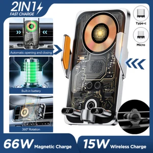 Wireless Car Charger 15W Fast Charging Phone Holder 3IN1 Phone Mount Auto Clamp - Picture 1 of 21