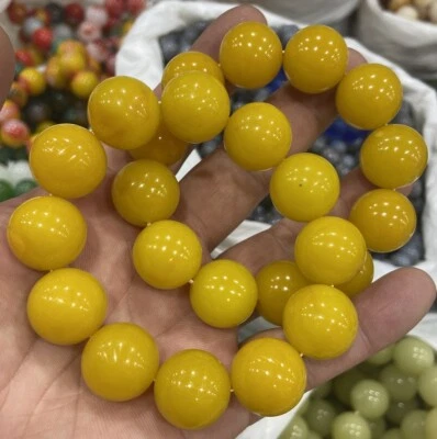 Certified Size 18mm Real Natural hetian yellow Jade Jadeite Bracelet 8” - Image 1 of 4