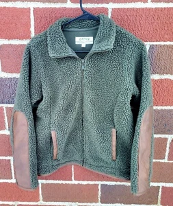 ORVIS womens S Faux Sherpa Fleece JACKET Leather trim - Picture 1 of 6