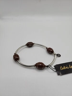 Cookie Lee Enamel Football Stretch Bracelet Silver Tone New With Tags Attached - Image 1 of 4