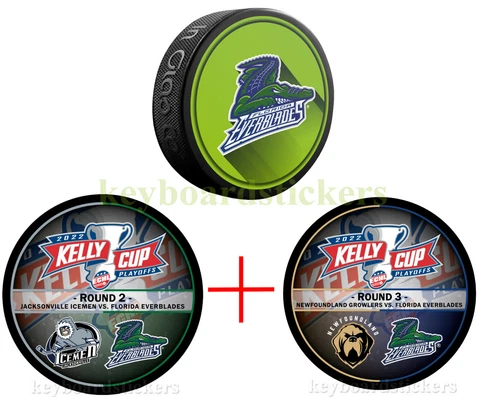 Florida Everblades 2022 ECHL Kelly Cup Playoffs 3 Hockey Puck PKG -2nd 3rd Round Cover