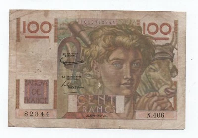 FRANCE 100 FRANCS 1951 PICK 128D LOOK SCANS - Image 1 of 2