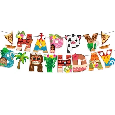 Moana Birthday Party Banner Disney Movie Bunting Lovely Design Decoration Flag - Image 1 of 3