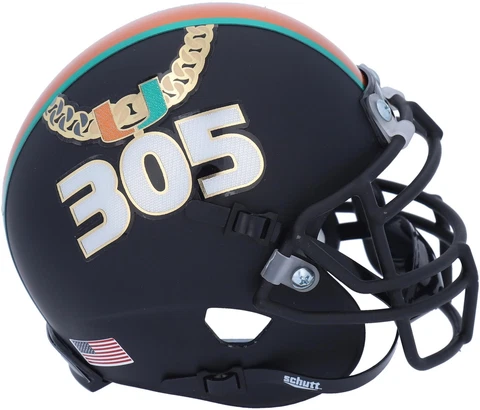 Miami Hurricanes Unsigned Schutt Turnover Chain Mini Helmet - Fanatics Exclusive Cover