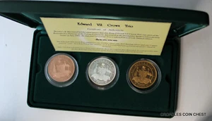 1901 RETROSPECTIVE FANTASY CROWN PATINA COLLECTION TRIO EDWARD V11 CASED SILVER - Bild 1 von 7