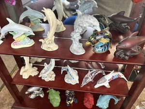 LENOX TREASURY OF 15 DOLPHINS COMPLETE COLLECTION & WOOD DISPLAY CASE RARE - Picture 1 of 16