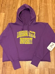 LSU Tigers Womens Crop Top Hoodie Size Small Hooded Sweatshirt - New w/ tags - Picture 1 of 6