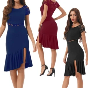 Para mujeres Vestido de Danza Latina Salón de Baile Transparente Encaje Tango Cha Cha Rumba Vestidos - Imagen 1 de 28