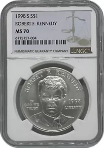 1998 S Robert F Kennedy Silver Dollar Coin NGC MS70 Brown Label - Picture 1 of 2