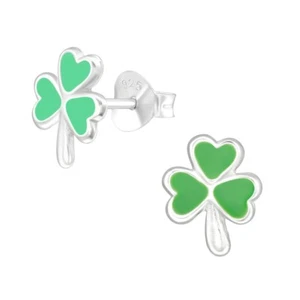 Grüne Kleeblatt Ohrringe Ohrstecker 925 Sterling Silber - Bild 1 von 5