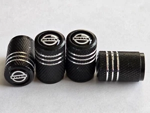 4 Black Tri-Banded Valve Stem Cover Caps Fits Nissan - Picture 1 of 3