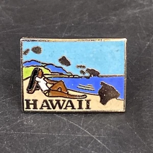 Hawaii State Travel Souviner Enamel Pushback Lapel Hat Pin Islands Beach Sunbath - Picture 1 of 4