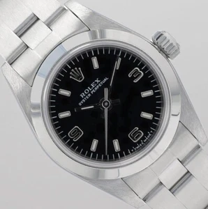 Rolex Ladies Oyster Perpetual Black Index Arabic Dial Smooth Oyster Watch 67180 - Picture 1 of 11