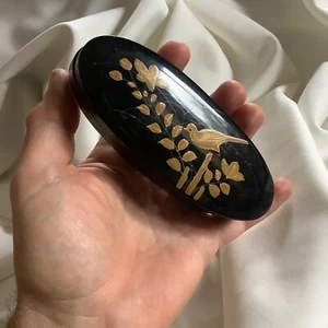 Inro Pill Box Black Antique Japan Handpaint Bird Lacquer Jewelry Gold Makie Art - Picture 1 of 8
