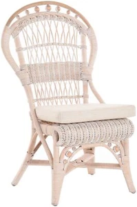 Küchenstuhl mit Kugelmuster Korb Rattanstuhl Esszimmer Stuhl (Vintage Weiss) - Bild 1 von 8