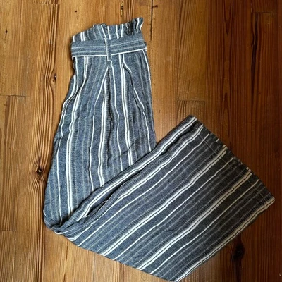NWT Banana Republic gray white stripe high rise wide leg linen pants SIZE 4 - Image 1 of 4