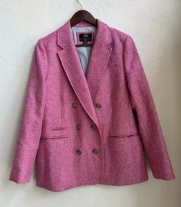 J Crew Bristol Blazer Pink English Wool 12 Double Breasted Herringbone Preppy - Picture 1 of 13