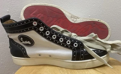 Christian Louboutin Men's Sneakers, 41,Black White Red Sole Acceptable Condition - Image 1 of 4