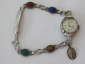Vtg Casino WATCH 10k RGP Scarab Gemstone Band Hayward Sterling Religious Charm - Picture 1 of 5