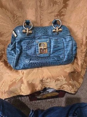 B MAKOWSKY USED CROC EMBOSSED TURNLOCK TEAL LEATHER HOBO/SATCHEL/SHOULDER BAG - Image 1 of 4