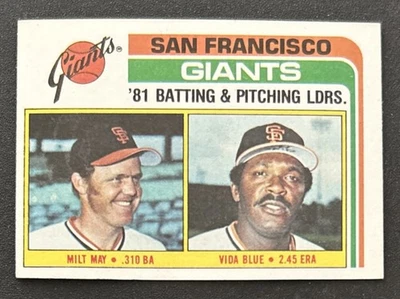 1982 Topps Giants Batting & Pitching Leaders Milt May Vida Blue Card #576 VG O/C - Image 1 of 2