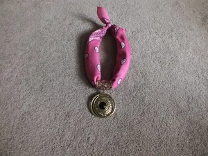 Upcycled Repurposed Bandana Necklace Scarf Bold Pink Pendant Slide Ties - Picture 1 of 2