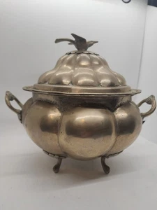 Vtg Metal Footed Tureen Bird On Lid Ordinate Details - Picture 1 of 13