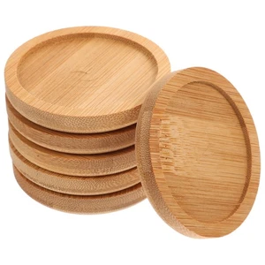 6Pcs Round Coasters Bamboo Coasters Drink Cup Pads Saucers pads Coffee Mug - Picture 1 of 12