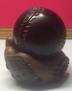 Vintage Mid Century Solid Handcarved Baseball with Resin Glove Stand - Picture 1 of 9