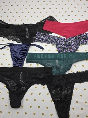 Victorias Secret PINK Lot of 7 MEDIUM Thong String Panties Underwear & Satin - Image 1 of 4
