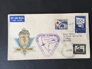 AUSTRALIEN/COCOS 1955 ERSTFLUG POSTDIENSTBRIEF VERSCHICKT NACH GRIMSBY GB - Bild 1 von 2