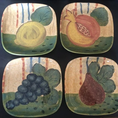VIETRI Italy Summer Fruit Plate Set Of 4 Lemon Grapes Pear Pomegranate 7 5/8” - Image 1 of 4