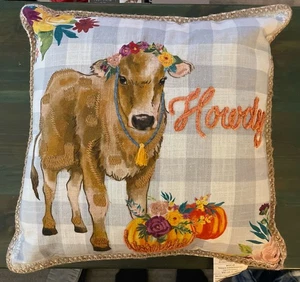 Pioneer Woman Decorative Harvest Fall Cow Howdy Embroidered 18x18 Throw Pillow - Picture 1 of 11