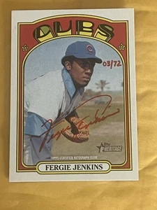 Fergie Jenkins Topps Heritage ROA-FJ 2021 Real One tinta roja automática 3/72 - Imagen 1 de 2