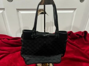 Vintage Gucci GG Tote Handbag Black Belt Metal Fittings - Picture 1 of 12