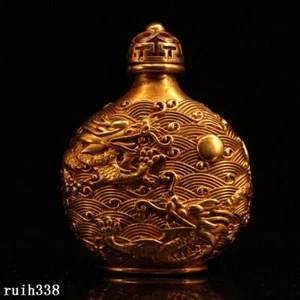 China Qing Dynasty Pure copper gilt Handmade Dragon pattern snuff bottle - Picture 1 of 9