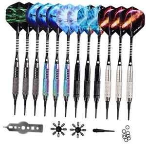 Darts Plastic Tip - Soft Tip Darts Set - 12 Pcs tungsten+silver+black+rainbow - Picture 1 of 8