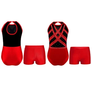 Kids Girls Suit Yoga Outfit Gymnastics Set Bodysuit Costumes Glittery Uniforms - Picture 1 of 51