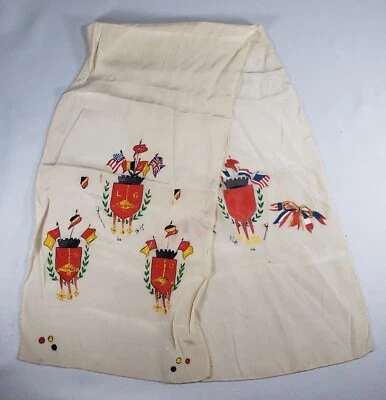 Antique Siege of Paris Souvenir Cloth Scarf Stole Military USA UK Belgium Flags - Image 1 of 4