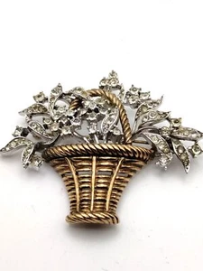 Trifari Diamante Flower Basket Brooch Alfred Philippe Pat Pend 1950's - Picture 1 of 7