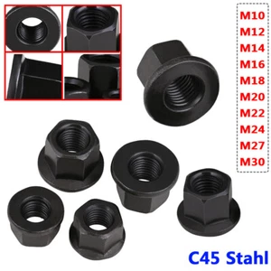 M10-M30 Metrisch Flanschmutter Sechskant Bundmuttern DIN 6923 C45 Stahl Schwarz - Bild 1 von 8