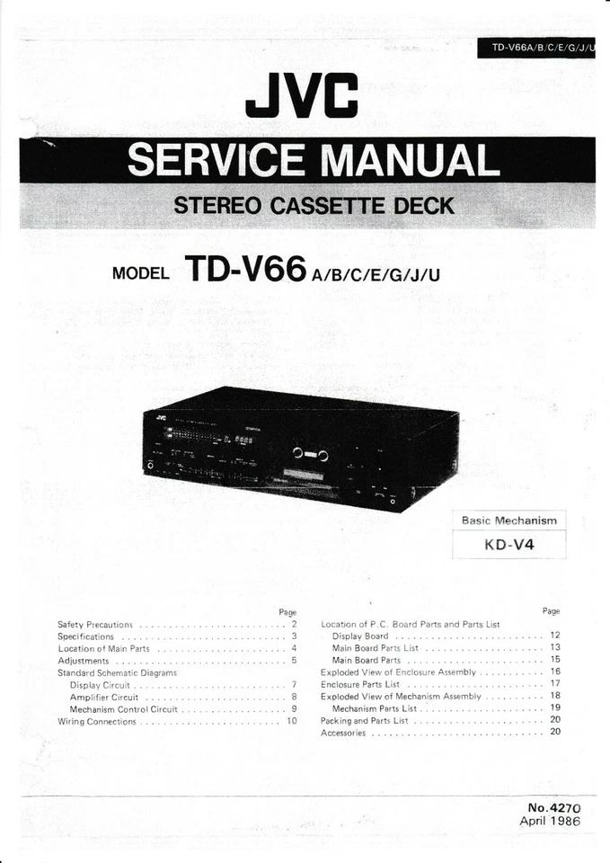 Manuale Di Servizio Per JVC TD-V66 - Immagine 1 di 1