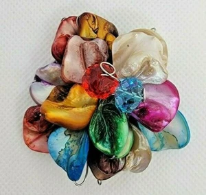 Vintage Handmade Art Deco Multicolor Mother Of Pearl Chip Flower Burst Brooch - Picture 1 of 7