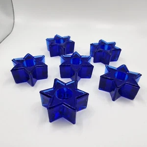 Vintage Cobalt Blue Glass Star Candle Holders Set Of 6 - Picture 1 of 10