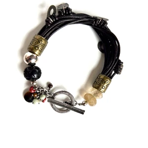 #SILPADA Retired Multi Strand Leather Charms Boho Toggle Cha Cha Bracelet B1889 - Picture 1 of 7