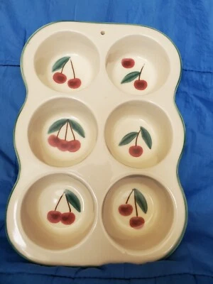 Sartén para magdalenas vintage 1982-cerezas Hartstone cerámica/piedra 10,5"x 7,25" Foto 1 de 4
