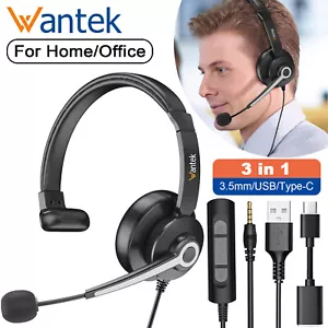 3in1 Headset USB/Type-C/3.5mm with Microphone HD Voice Headphone for Home Office - Picture 1 of 12